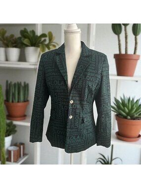 LOLA CASADEMUNT Green Black Logo Blazer Jacket Size Large